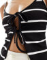 Фото #2 товара ASOS DESIGN ribbed tie front cami top in mono stripe