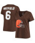 ფოტო #1 პროდუქტის Women's Baker Mayfield Brown Cleveland Browns Plus Size Name and Number V-Neck T-shirt