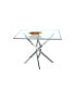 Contemporary Square Clear Dining Tempered Glass Table With Silver Finish Stainless Steel Legs