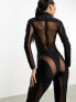 Heiress Beverly Hills premium sheer panelled sheer bodysuit co-ord in black