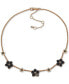 Gold-Tone Black Flower Frontal Necklace, 16" + 3" extender