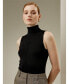 ფოტო #2 პროდუქტის Women's Silk Knitted Turtleneck Sleeveless Top