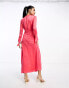 Фото #3 товара ASOS DESIGN ruched side cowl neck maxi dress with asymmetric tier in hot pink