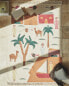 Rectangular wool cotton rug with countryside motifs