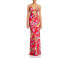 Aqua Womens Floral Print Tie Back Slip Gown Red Size 12