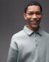 Topman long sleeve relaxed sweatshirt polo in sage - DGREEN