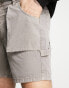 Фото #4 товара ASOS DESIGN slim carpenter shorts in mid length with heavy wash in grey