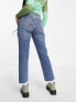 Topshop Straight jeans with raw hem in mid blue