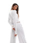 Kaiia pointelle ribbed bow detail round neck top co-ord in white