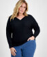 Фото #1 товара Plus Size V-Neck Dolman-Sleeve Top, Created for Macy's