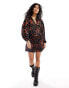 Фото #6 товара Wednesday's Girl blurred dot print satin smock dress in black and red