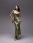 Фото #2 товара Topshop cowl midi slip dress placement lace in green print