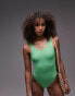 Topshop Tall scoop back crinkle swimsuit in green grün, 38 - фото #1