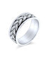 ფოტო #1 პროდუქტის Wide Unisex Heavy Braided Wheat Weave Woven Wire Twisted Rope Cable Wedding Band Ring For Men's Women Beveled Edge Oxidized .925 Sterling Silver 8MM