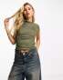 Фото #1 товара ASOS DESIGN mesh drape top with cap sleeve in khaki