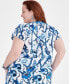 Plus Size Belinda Border Flutter-Sleeve Blouse, Created for Macy's