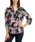 Фото #1 товара Juniors' Floral-Print Roll-Sleeve Button-Up Blouse