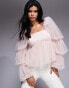 Фото #1 товара ASOS LUXE tulle baby doll top with pearl embellishment in pink