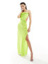 ASOS DESIGN satin asymmetric maxi dress with open back detail in lime green