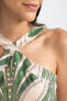 Çapraz Yaka Tropikal Desenli Vual Maxi Elbise B1272ax23hs