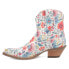 Фото #3 товара Dingo Pixie Rose Floral Leather Snip Toe Cowboy Booties Womens White Casual Boot