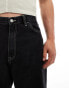 Dr Denim Colt Worker baggy fit mid waist wide leg with workwear detail in black used contract wash