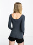 Pieces button front top in slate blue 15 A OMBRE BLUE, L - фото #3