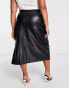 Simply Be faux leather split front midi skirt in black