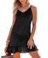 ფოტო #1 პროდუქტის Women's Black Flounce Hem Pom-Pom Cover-Up Dress