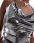 COLLUSION lame halter top in grey