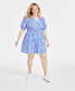 Фото #1 товара Trendy Plus Size Ditsy Floral Zip-Front Mini Dress, Created for Macy's
