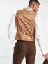 ASOS DESIGN wedding skinny wool mix suit waistcoat in brown basketweave texture