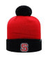Фото #3 товара Men's Red and Black NC State Wolfpack Core 2-Tone Cuffed Knit Hat with Pom