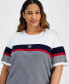 ფოტო #3 პროდუქტის Plus Size Colorblocked Short-Sleeve Sweater