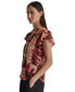 Фото #3 товара Women's Printed Double-Ruffle-Sleeve Split-Neck Chiffon Blouse