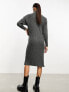 Y.A.S ribbed roll neck jumper midi dress in grey