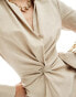 Фото #2 товара Mango cinched waist long sleeve dress in beige