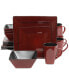 Elite Kiesling Square Red 16-Piece Dinnerware Set, Service for 4