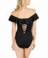 Island Goddess Off-The-Shoulder Ruffled Tummy-Control One-Piece Swimsuit