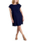 ფოტო #1 პროდუქტის Petite Button-Side Linen-Blend Shift Dress