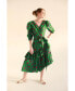 Green Garden Cotton Silk Wrap Dress