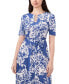 Women's Printed Three-Ring-Neck Short-Sleeve Midi Dress