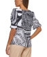 ფოტო #2 პროდუქტის Petite Printed Imitation Pearl-Trim Top