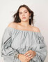 ASOS EDITION Curve bardot pleat detail maxi dress with balloon sleeves in blue