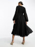 Фото #7 товара ASOS DESIGN wrap balloon sleeve midi dress with tie waist detail in black