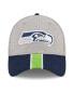 ფოტო #2 პროდუქტის Men's Heather Gray, College Navy Seattle Seahawks Striped 39THIRTY Flex Hat