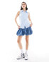 JDY cap sleeve pleated shirt in blue