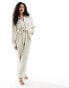 & Other Stories long sleeve jumpsuit with button front and tie waist in light beige