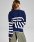 Фото #2 товара Women's Striped Crewneck Split-Cuff Sweater, Created for Macy's
