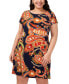 Фото #3 товара Plus Size Printed Short-Sleeve Swing Dress